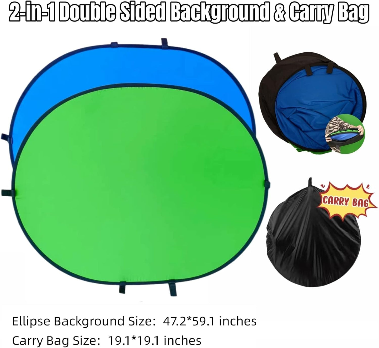 Blue Green Screen Backdrop Double Sided Collapsible Greenscreen Backdrop with Carrying Bag,Portable Pop Up Green Screen Background for Streaming Webcam (Blue & Green, 47.2 * 59.1")