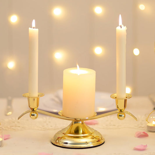 Unity Candle Holder for Wedding Ceremony Set - Romadedi 3 Arm Metal Gold Candle Stand for Pillar Taper Candlestick Unity Candles Centerpiece Decor Bride Reception Anniversary Decoration Gift