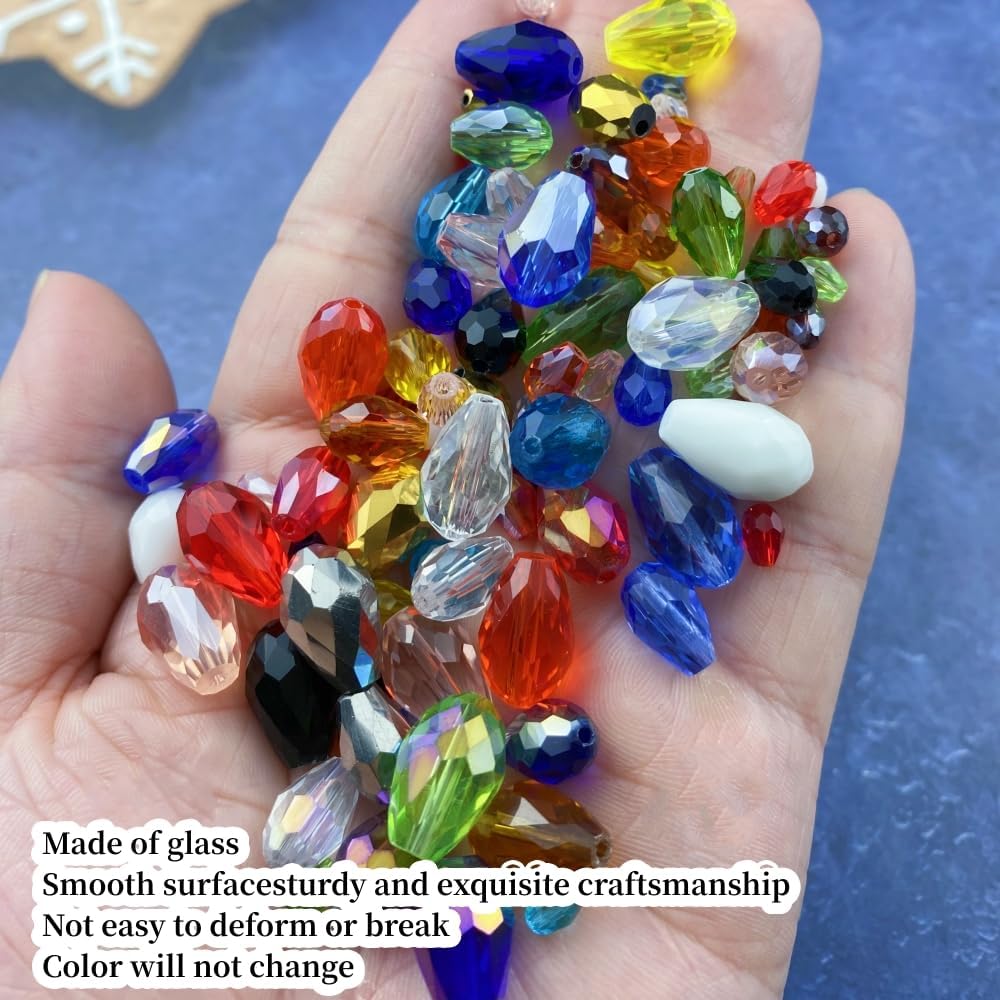 200pcs 4x6mm Teardrop Crystal Glass Beads Vertical Hole Faceted Glass Teardrop Spacer Beads for Bracelets Necklace Earring DIY Jewelry Making Craft(Transparent)