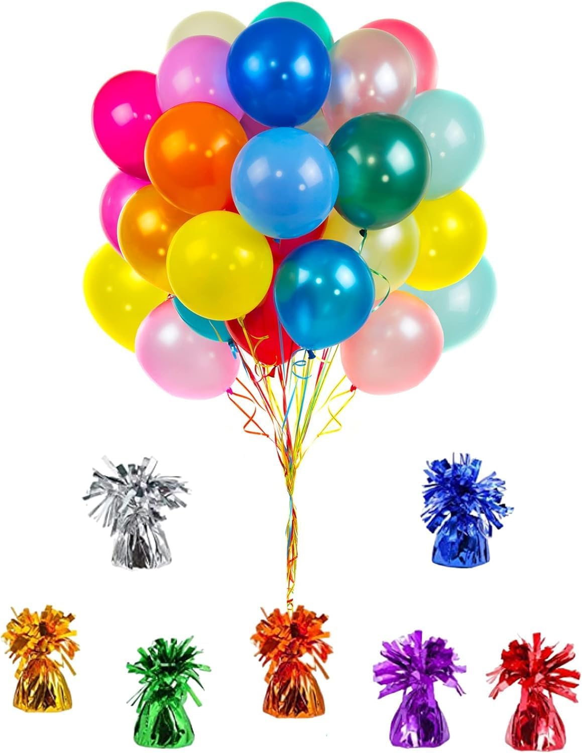 Metallic Balloon Weights, Birthday Party Favors, Novelty and Gag Gifts, 5.5" Inches, 12-Pack (Black/Gold/Silver)