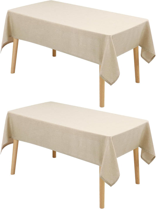 Hiasan 2 Pack Faux Linen Rectangle Tablecloth - Wrinkle and Stain Resistant Washable Table Cloth for Kitchen Dining Room Holiday Table Cover for Party Dinner, Beige, 60 x 102 Inch