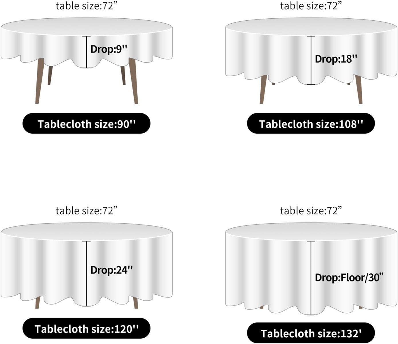 Ascoza 2pack 132 Inch Ivory Round Tablecloth in Polyester Fabric for Wedding/Banquet/Restaurant/Parties