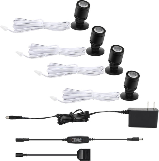 Taysing LED Spot Light Indoor Little Mini Spotlight Accent Lights for Display, Paintings, Pictures, Plants, Jewelry, Shelves, Cabinets, Posters, Showcase(Soft White 4 Pack Dimming&Timing)