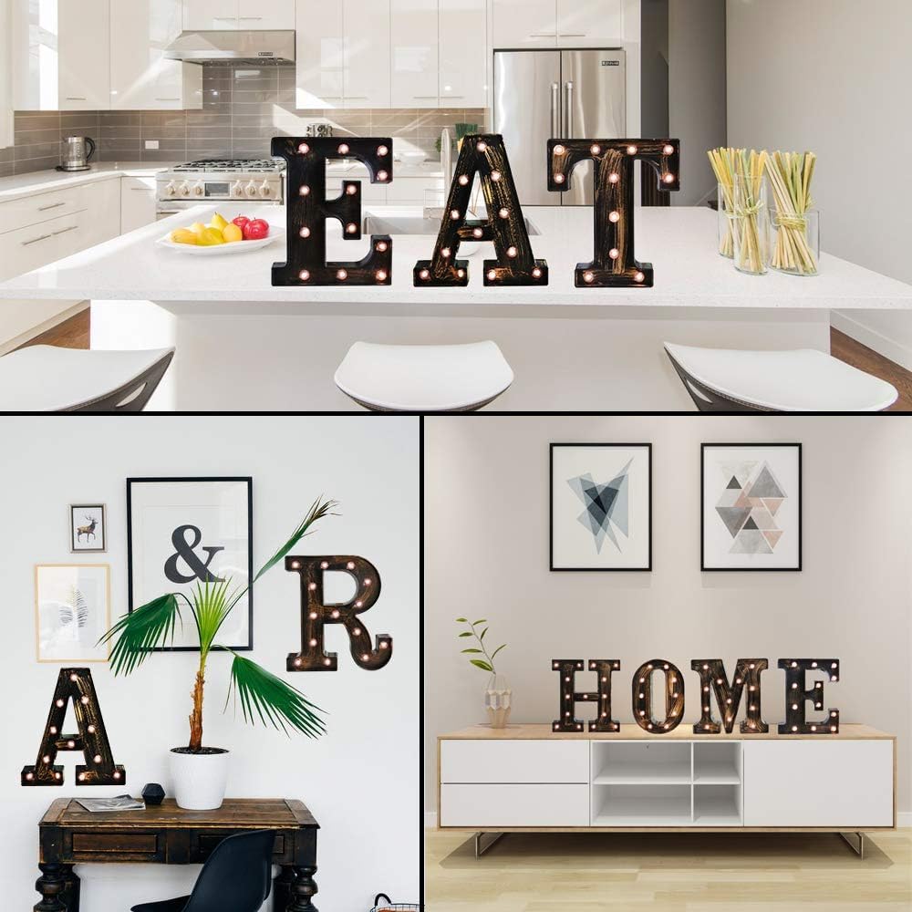 OYCBUZO Golden Black Led Marquee Letter - Industrial, Vintage Style Light Up Alphabet Letter Sign for Cafe Wedding Birthday Party Christmas Lamp Home Bar Initials Decor - A