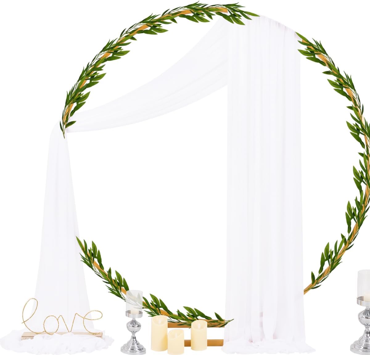 Socomi White Sheer Wedding Arch Draping Fabric 29" x 20Ft 2 Panels Outdoor Curtain Drapes Extra Long for Bridal Baby Shower Ceremony Birthday Party Decor