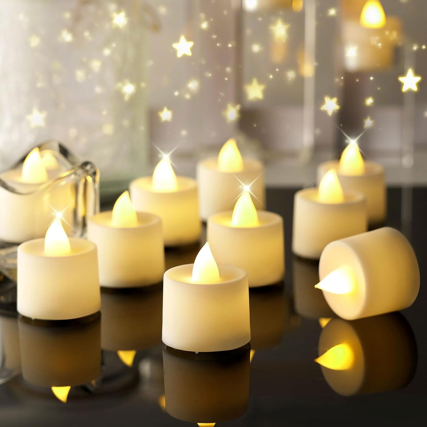 Amagic 24 Pack LED Tea Lights, Flameless Votive Candles, Lasting Electric Fake Small Candles, Battery Operated Tealights Candles for Halloween, Christmas, Home Decor, Wedding, Party, Festival(Ivory)