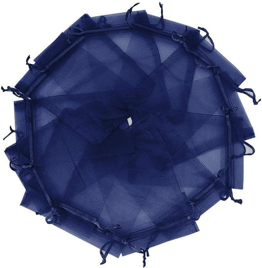 Wudygirl 100PCS Organza Bags 5X7 inch Navy Blue with Drawstring Jewelry Pouch Favor Wedding Favor Bags(Navy Blue 5x7'')
