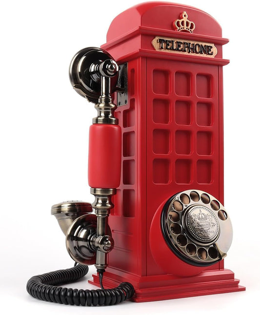 Audio Guest Book Wedding Phone with Vintage Phone Booth Design, Record Customized Audio Message Guest Book for Wedding, Party and Gathering, Red
