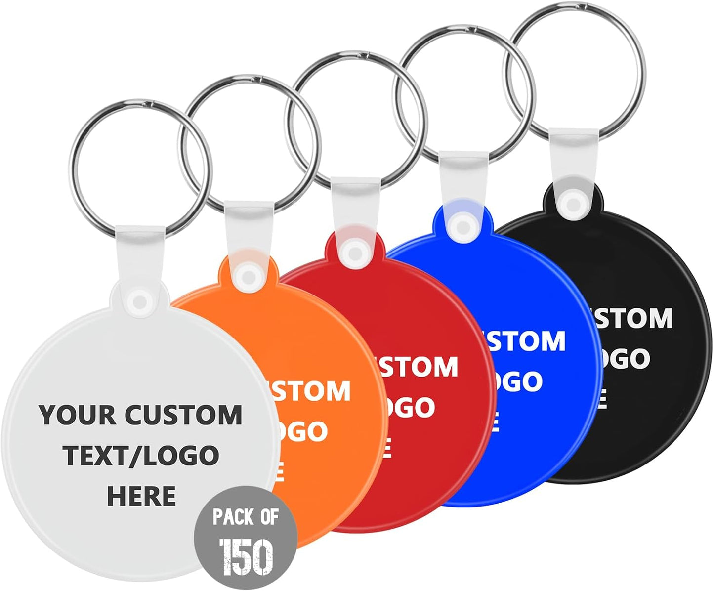 Custom Round Soft Keychains 150 Pack, Personalized Logo, Text Bulk - Perfect for Tradeshows, Party Favors, Events - Customizable Key Tags