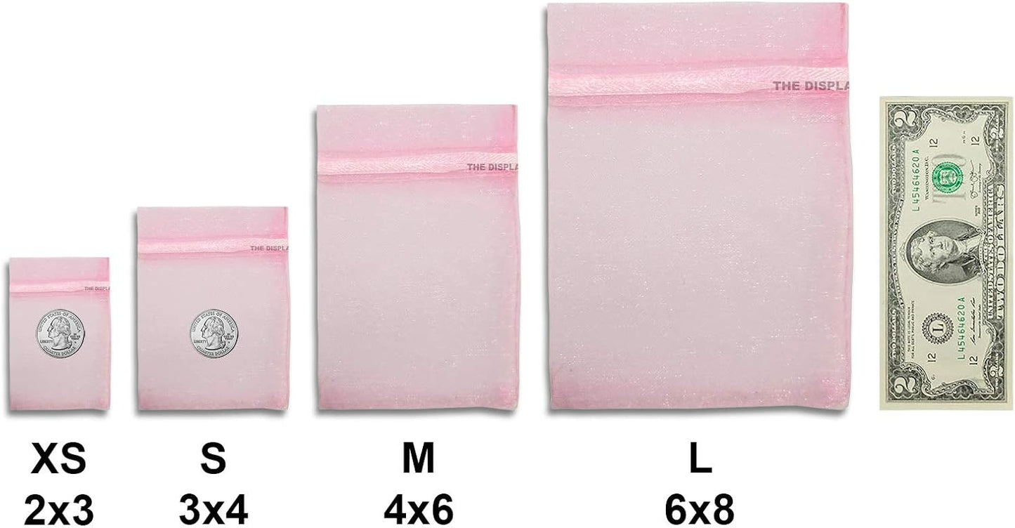 TheDisplayGuys 100-Pack 3x4 Pink Sheer Organza Gift Bags with Drawstring, Jewelry Candy Treat Wedding Party Favors Mesh Pouch