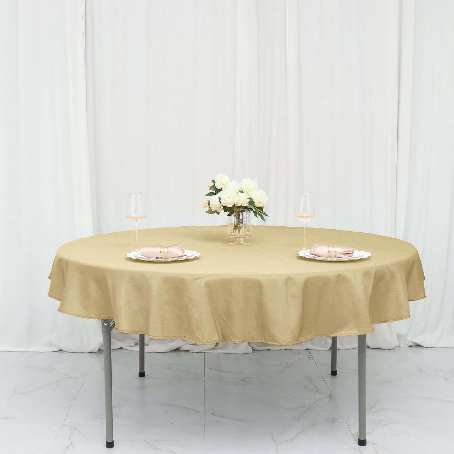 Efavormart Round Tablecloth, 70 Inch Stain & Wrinkle Resistant Washable Table Cloth, Decorative Polyester Fabric Table Cover for Banquet, Wedding, Dining- Champagne