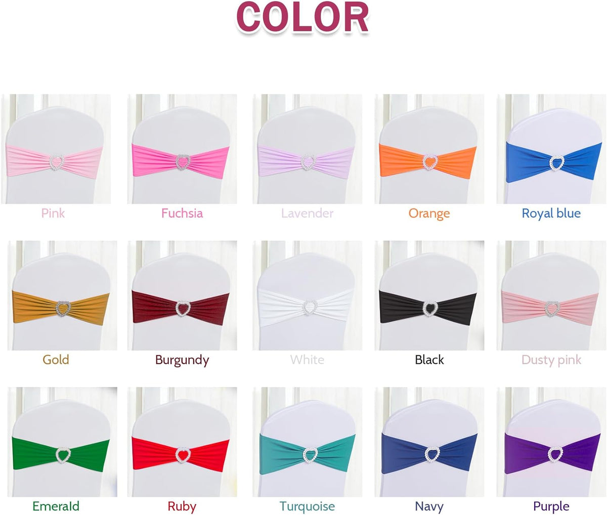 Howhic Pack of 120 Spandex Chair Sashes Bows Stretch Chair Cover Band with Buckle Slider Universal Elastic Chair Ties for Wedding Banquet Party Event Decoration (Emerald)