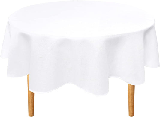 Hiasan Round Linen Tablecloth 70 Inch - Wrinkle and Stain Resistant Washable Polyester Fabric Table Cloth for Outdoor Dining Room Kitchen Party, White