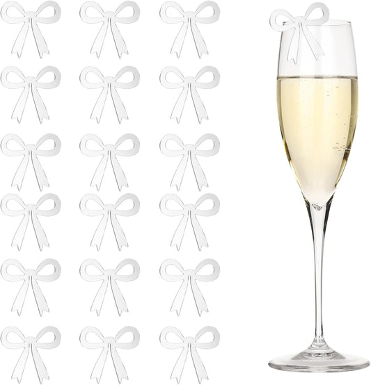 PATIKIL 50 Pcs Bow Drink Tags, Acrylic Wine Glass Charms Reusable Drink Markers for Party Wedding Birthday and Events Accessories, Mirror Silver