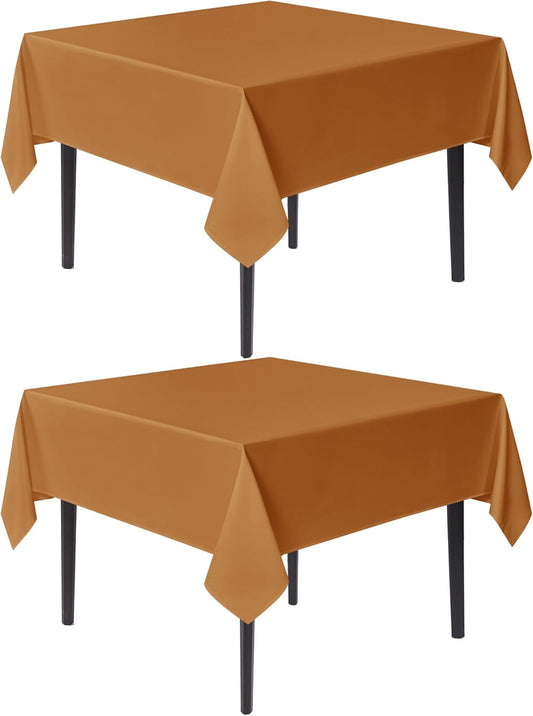 sancua Thanksgiving Square Tablecloths 85x85 Inch Bronze, 2 Pack - Fabric Fall Table Cloth for Square or Round Tables, Washable Polyester Table Cover for Dinner, Holiday Party, Display Tables
