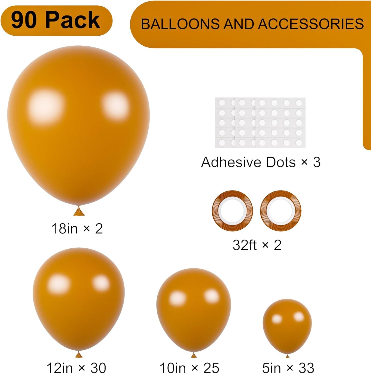 90pack Retro Orange Balloons Different Size 18/12/10/5 Inch Retro Orange Balloon Garland Arch Kit for Graduation, Wedding, Birthday, Baby Shower, Anniversary Party Decorations