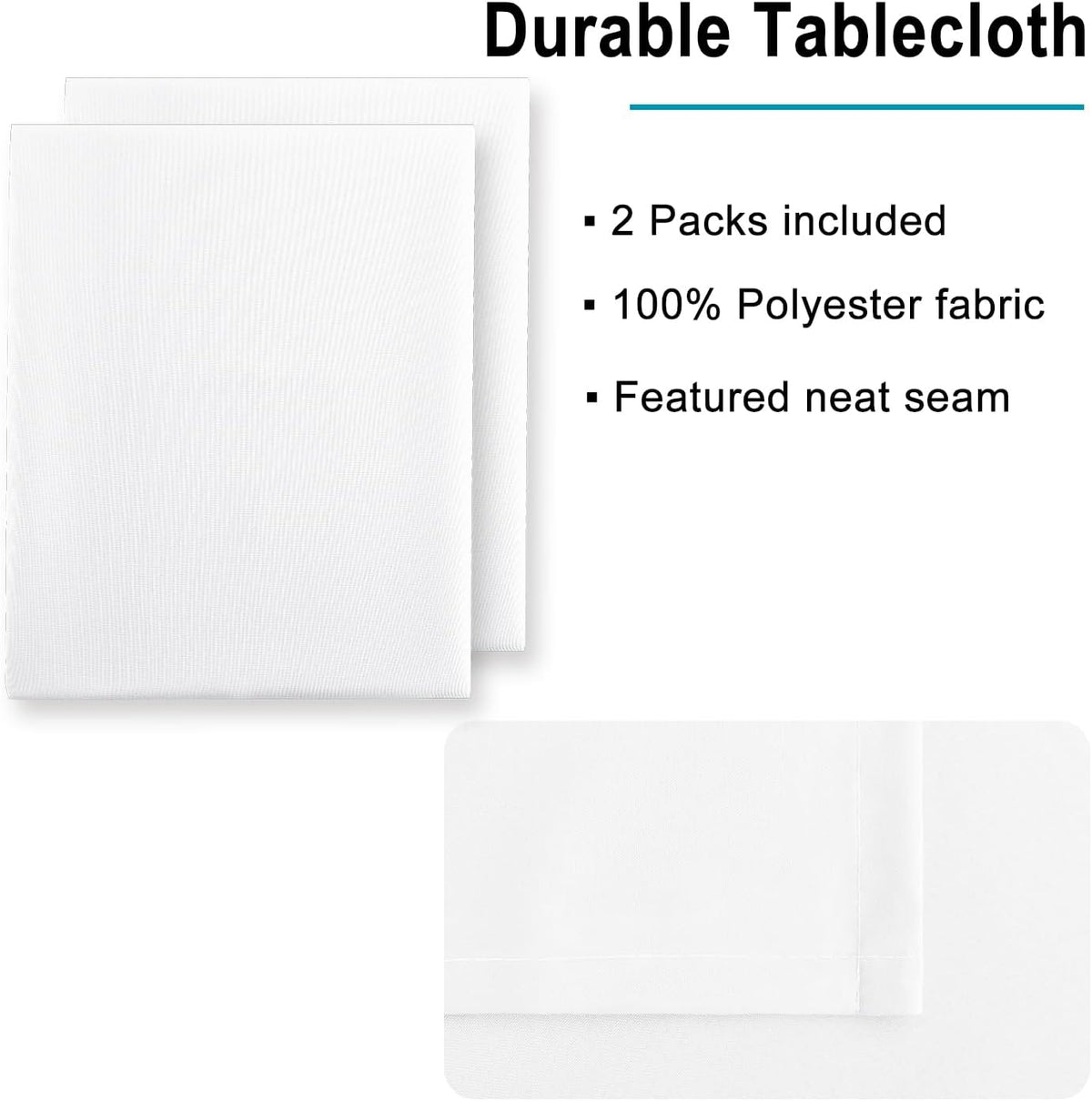 Hiasan 2 Pieces White Square Tablecloth - Waterproof and Spillproof Restaurant Washable Polyester Table Cloth for Dining Room, 60 x 60 Inch