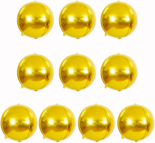 10 pcs Gold 4D balloon, 10 inch Foil Mylar Sphere Balloon for Birthday Party,Wedding,Valentine's Day, Christmas,Baby Shower Decoration Supplies