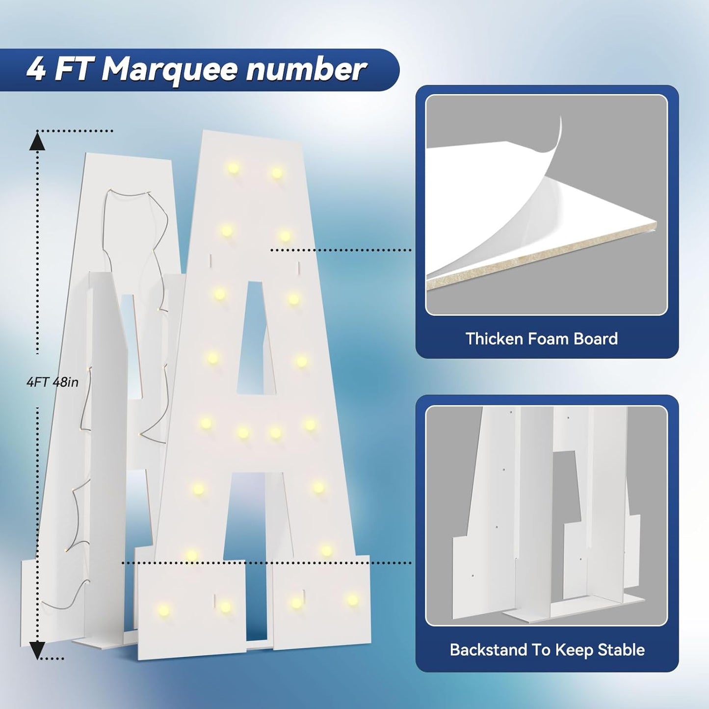 4FT Marquee Light Up Letters - Large Marquee Letters 4 Feet Tall for Birthday Party Decorations, Big Letter for Wedding Event Marry Me Baby Shower Bridal Shower, Letter H