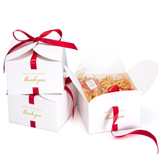 MESHA Gift Boxes 4x4x4'' 10 Pack, Small White Gift Boxes with Lids,Bridesmaid Proposal Box, Wedding Boxes for Gifts Thank You Box with Ribbon Cupcake Boxes