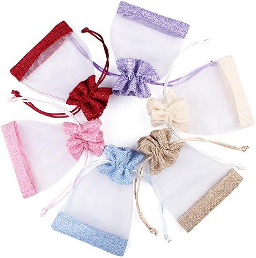 50 Pcs Burlap Bags with Drawstring,3.9"x5.5" Gift Bags Jewelry Pouch Bags for Candy Packing Party Favors Wedding Holiday DIY Craft(Wine Red)