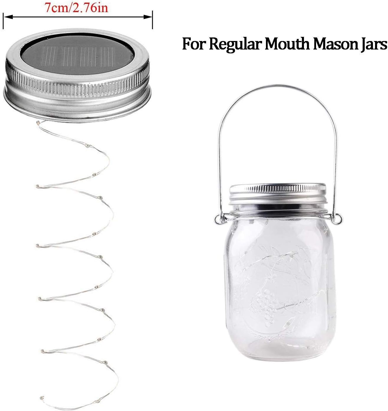 Solar Mason Jar Lights, 6 Pack 10 LED Jar Lid String Lights with 6 Hangers(No Jars), Waterproof Fairy Firefly Light for Garden, Patio, Outdoor, Yard, Lawn Decor(Cold White)