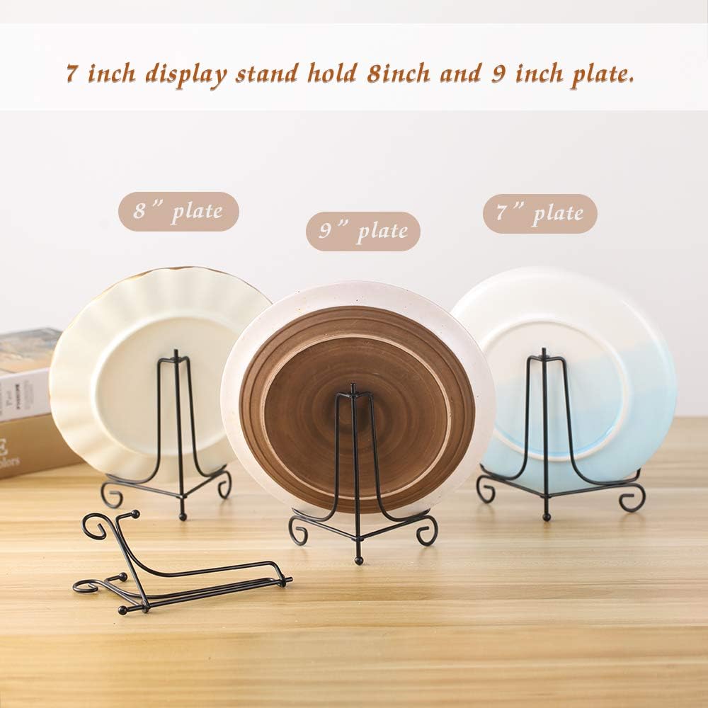 (2 pack)Iron Display Stand, Black Iron Easel Plate Display Photo Holder Stand, Displays Picture Frames, Cookbooks, Decorative Plates, Tablets and Art 7 Inch