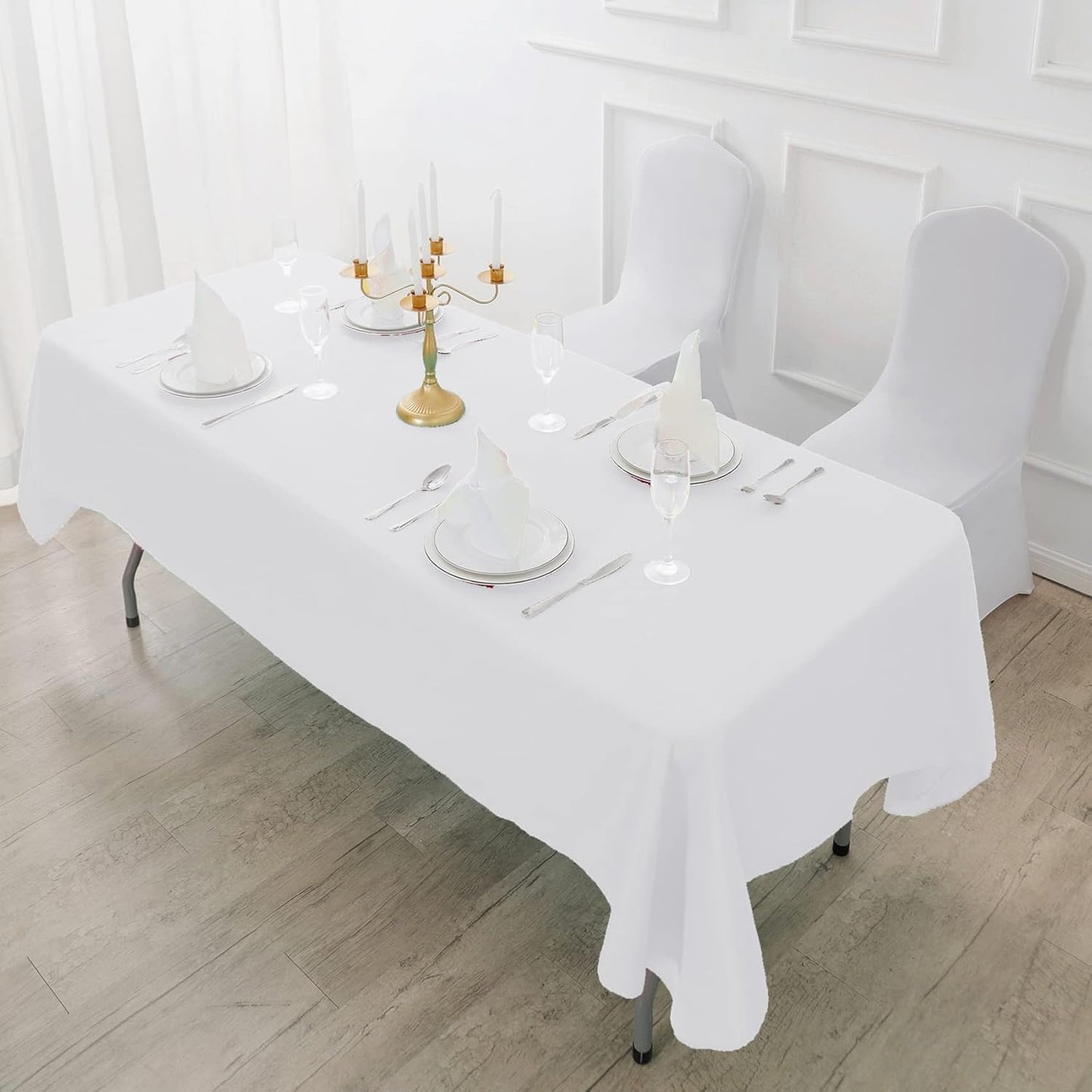 Fokitut 12 Pack Waterproof Rectangle Tablecloth, 60x102 Inch, Stain Resistant and Wrinkle Polyester Table Cloth, Fabric Table Cover for Kitchen Dining, Wedding, Party, Holiday Dinner-White