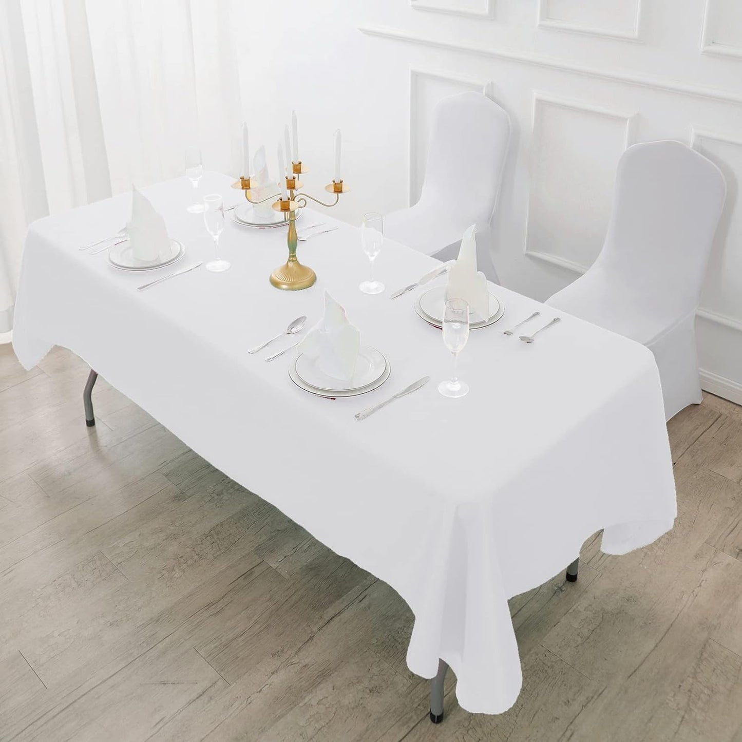 Fokitut 6 Pack Rectangle Tablecloth, 60x102 Inch, Stain Resistant and Wrinkle Polyester Table Cloth, Fabric Table Cover for Kitchen Dining, Wedding, Party, Holiday Dinner-White