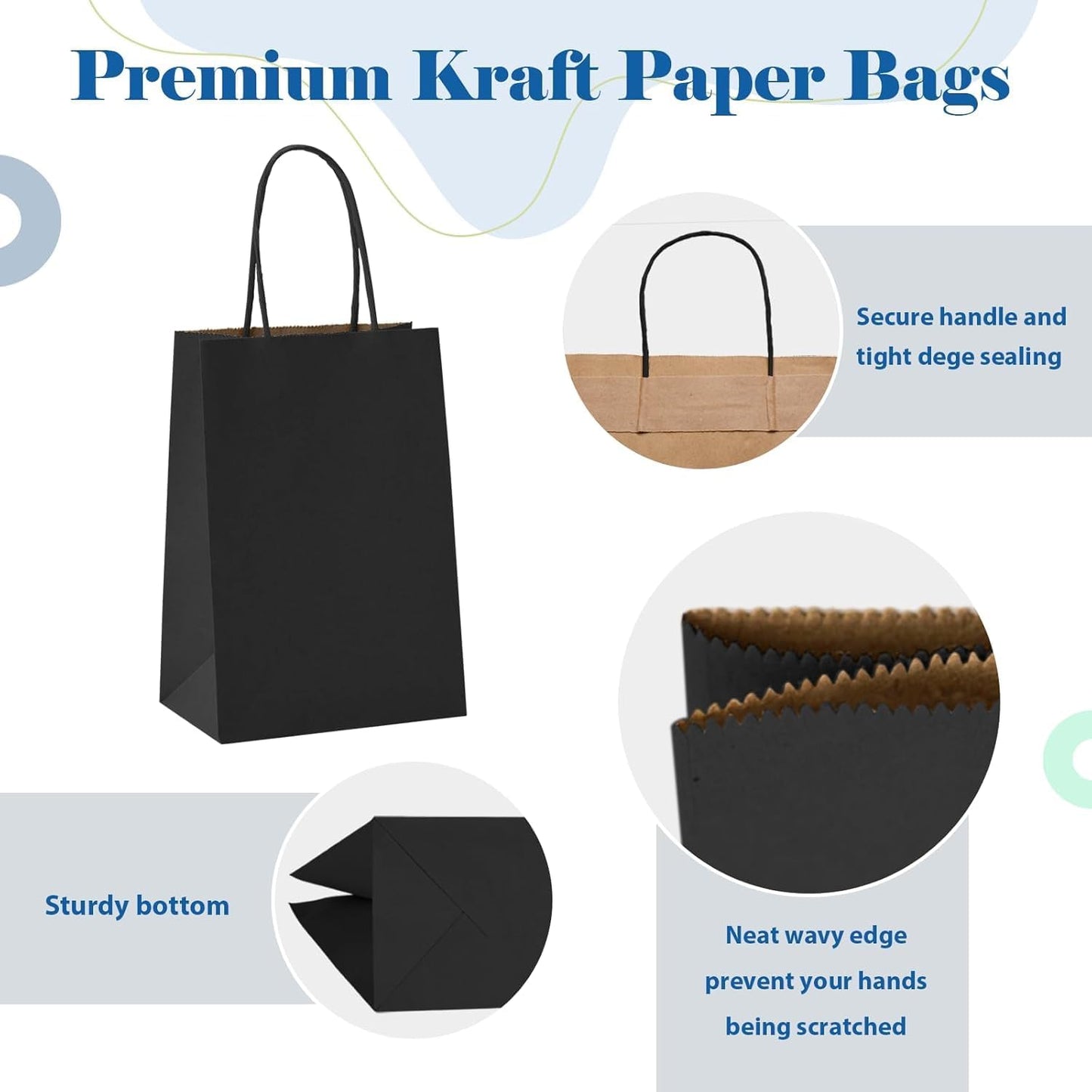 GSSUSA Paper Gift Bags 5.25x3.75x8 Inch 20000 Pack, Valentine's Day Gift Wrap Bags with Handles, Black Kraft Paper Bag for Small Business, Heavy Duty Bulk, for Birthday Party Favors, Shopping, Retail