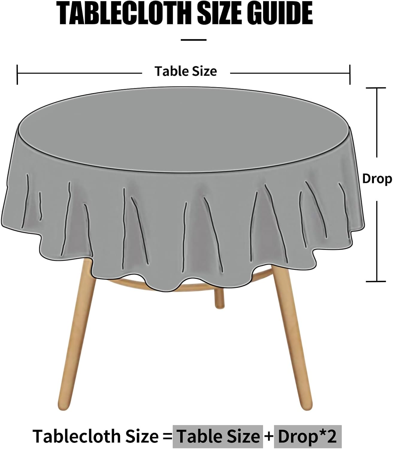 Smiry Round Table Cloth, Waterproof Heavy Duty Vinyl Tablecloths, Wipeable Washable Table Cover for Kitchen and Dining Room (Grey, 70" Round)