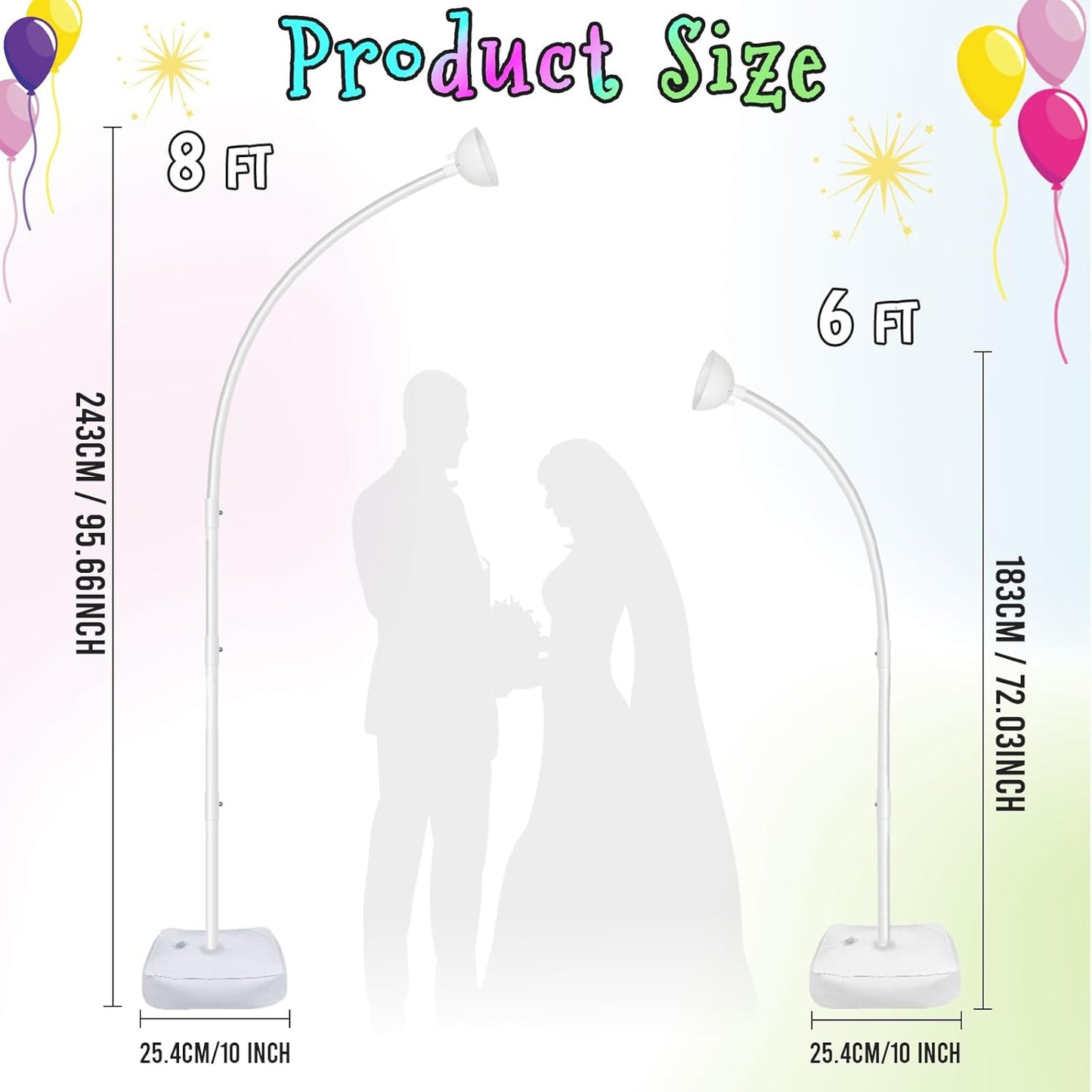 AerWo Lighted Balloon Arch Kit 8.2FT & 6FT, Free Bending Top Half Balloon Arch Stand with Base, Floor Frame for Wedding Birthday Party Baby Shower Yard Lawn Home Halloween Decorations
