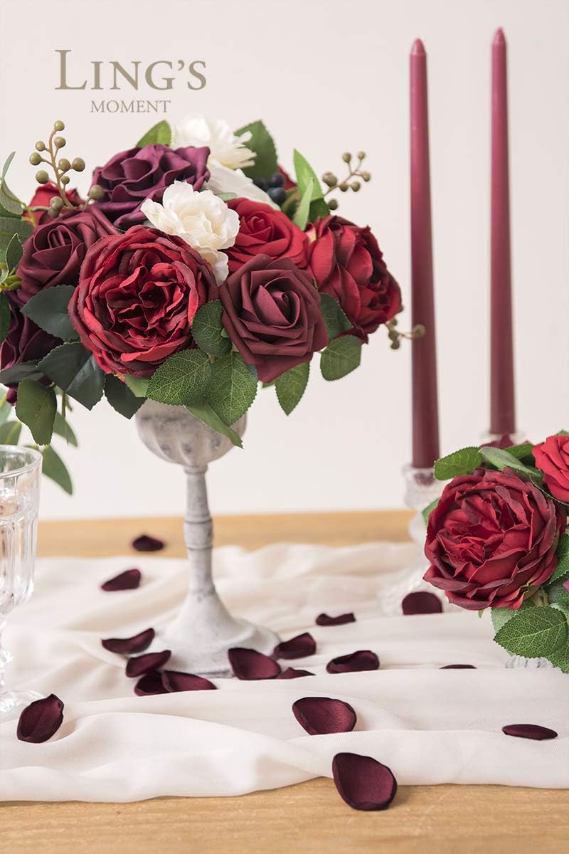 Ling's Moment 200pcs Rose Petals, Silk Flower Petals for Wedding/Aisle/Flower Girl Baskets/Table Centerpiece Décor,etc.Red Burgundy