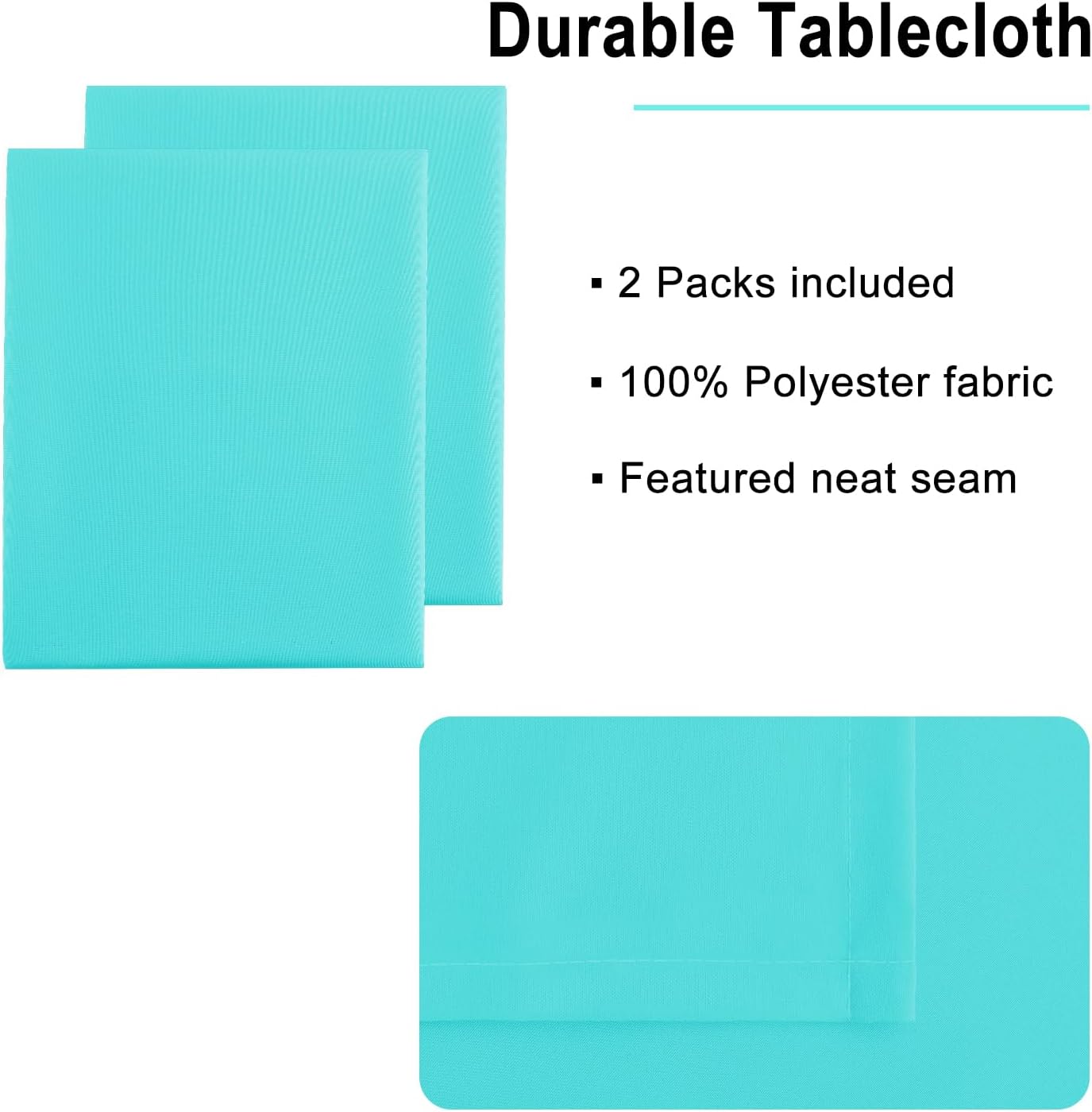 Hiasan 2 Pieces Solid Rectangle Tablecloth - Waterproof and Spillproof Washable Polyester Fabric Table Cloth for Kitchen and Dining Room, Aqua, 60 x 84 Inch