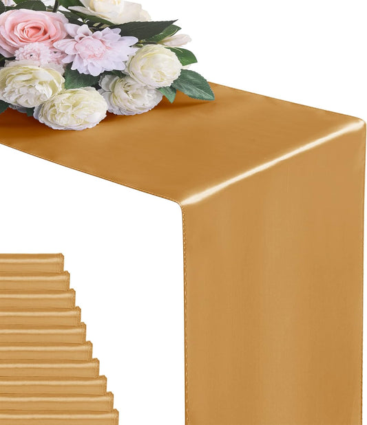 6Pack Table Runner 12 x 108 Inches Satin Silk Table Runner for Wedding, Birthday Party, Banquets, Graduations Decoration, fit Rectange and Round Table-Gold