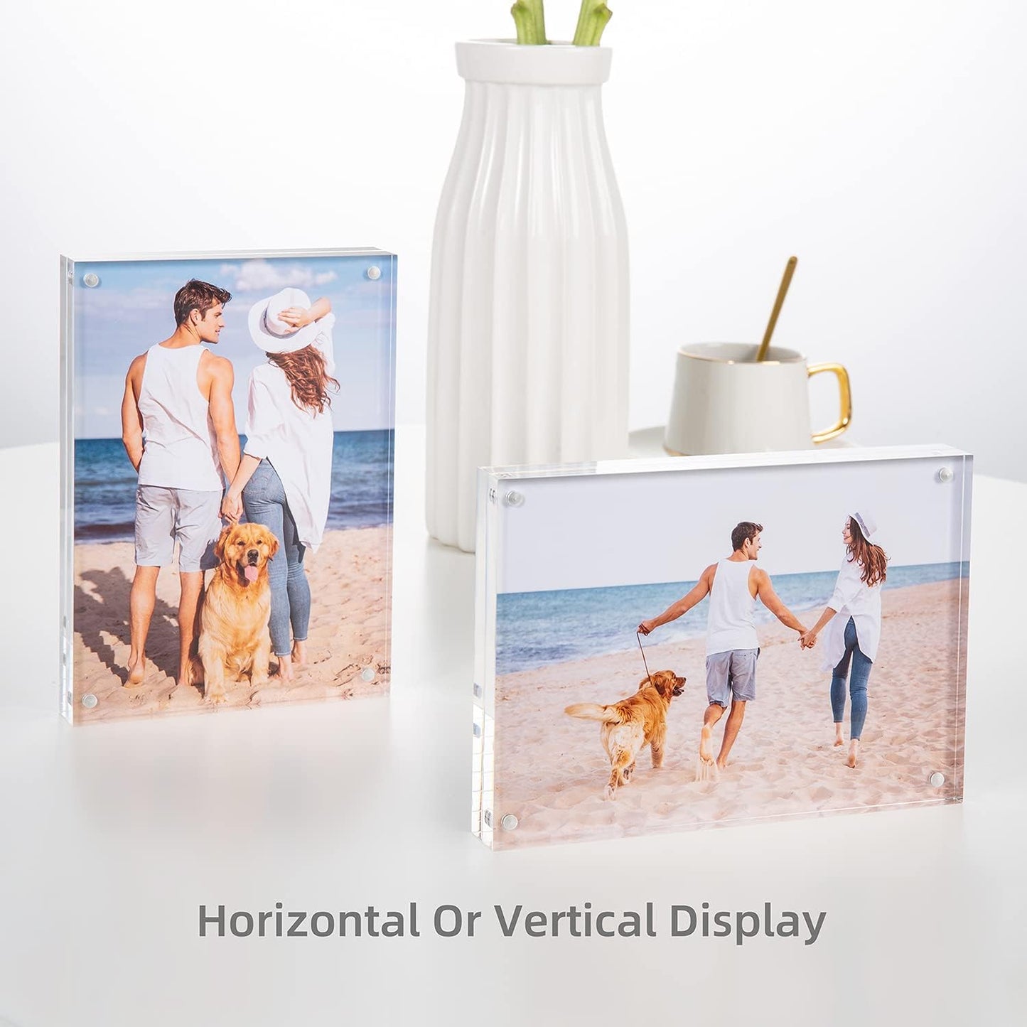 KIURENGT Bloberey Acrylic Picture Frame, Clear Freestanding Double Sided 20mm Thickness Frameless Magnetic Photo Frames Desktop Display with Gift Box Package (3.5x5 2 pack)