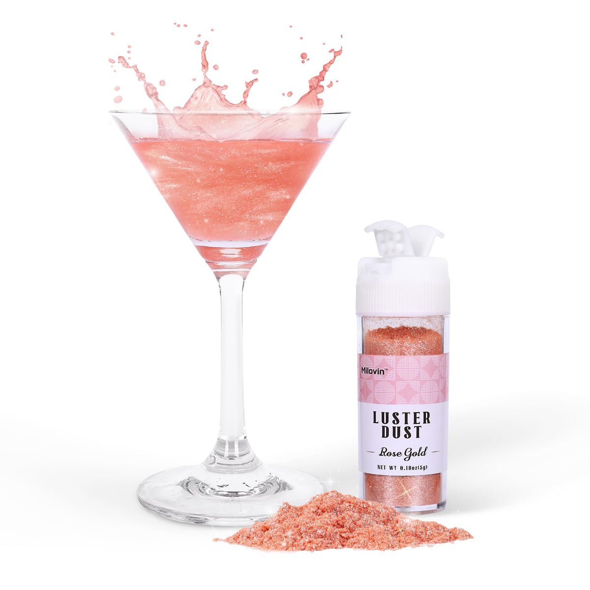Rose Gold Edible Glitter for Cocktails, 5g Food Grade Glitter, Rose Gold Luster Dust Edible for Drinks, Cake Decorating, Cookies, Cupcakes, Macaron, Chocolate(0.18oz)