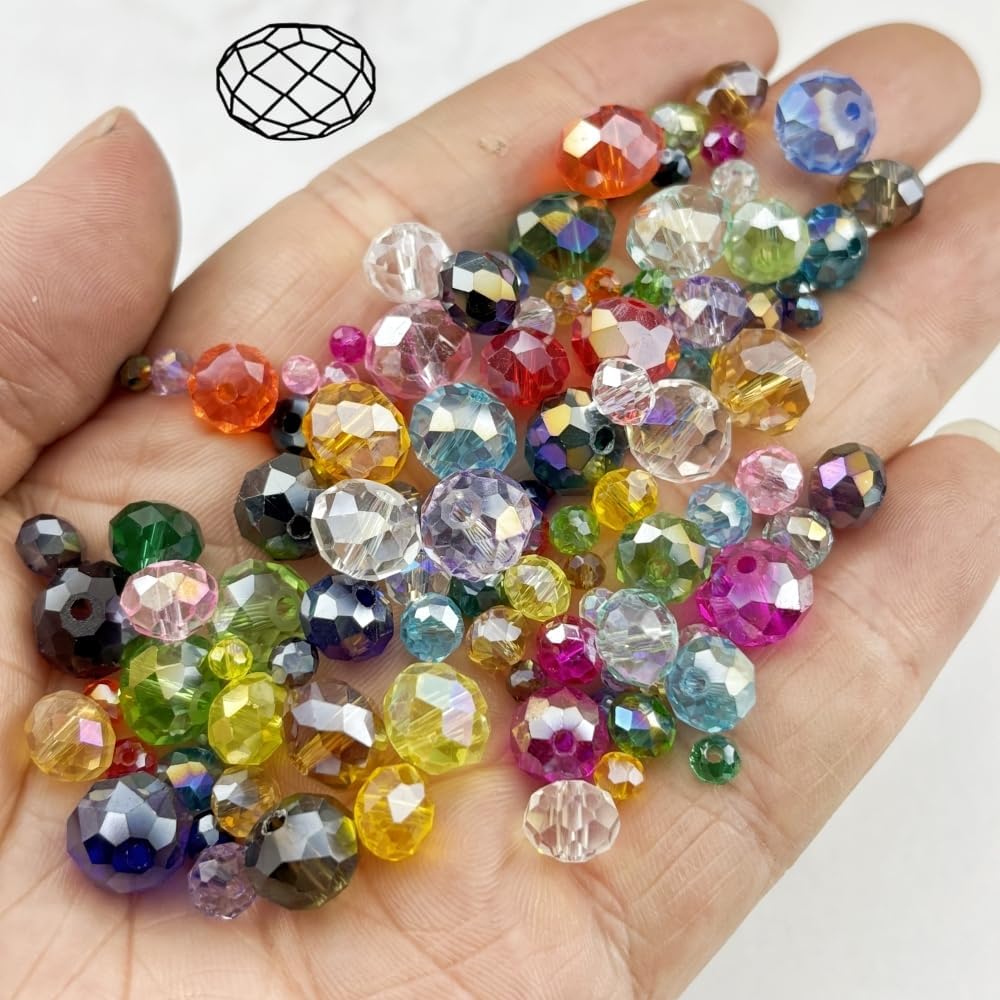 50pcs 10mm Crystal Glass Beads for Crafts Faceted Rondelle Glass Beads for Jewelry Making Crystal Spacer Beads for Necklaces Bracelets Earrings DIY Craft(Red AB)