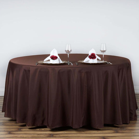 Efavormart Round Tablecloth, 120 Inch Stain & Wrinkle Resistant Washable Table Cloth, Decorative Polyester Fabric Table Cover for Banquet, Wedding, Dining - Chocolate
