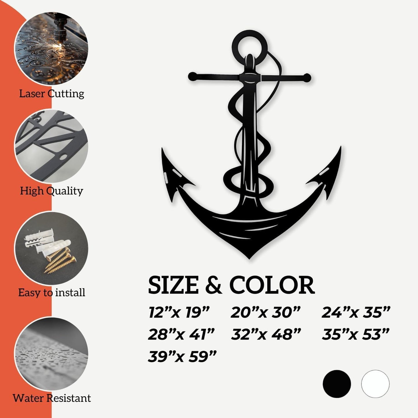 XXQ Anchor Metal Wall Decor, Anchor Metal Wall Art for Bedroom Living Room Dorm Antique Anchor Wall Decor Antique Metal Anchor Farmhouse Decor (Black, 24" x 35" / 60 x 90cm)
