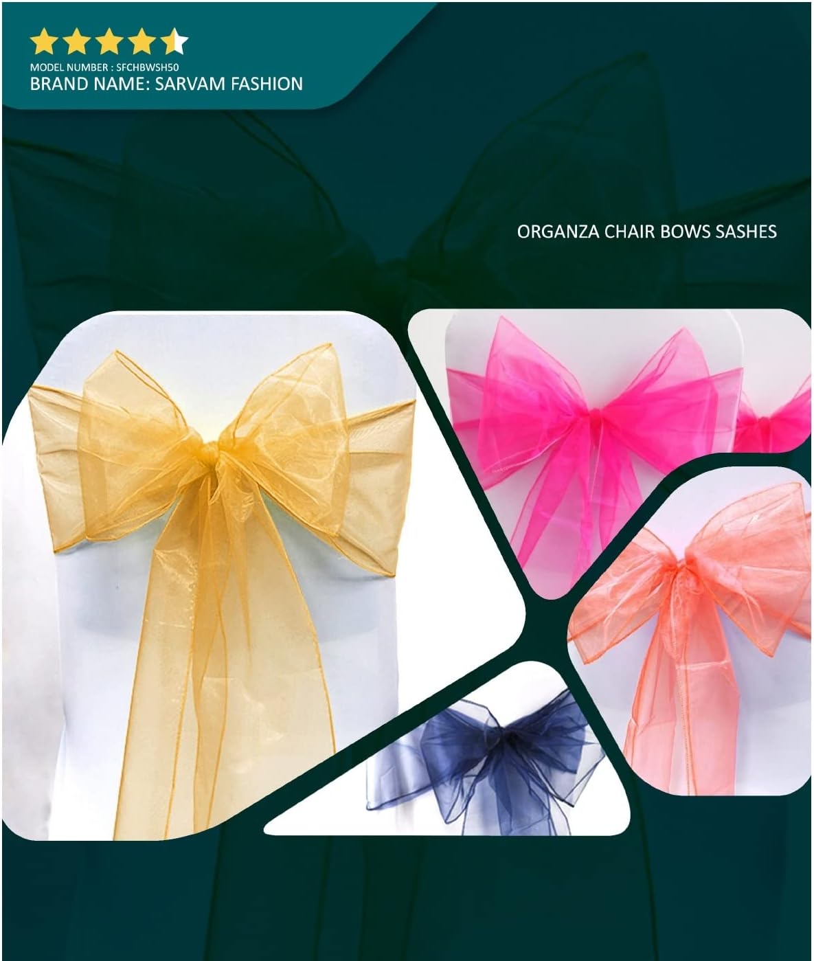 Organza Chair Bow Sash Décor Bows Sashes for Wedding Reception Events Banquets Decoration - (Pack of 25, Royal Blue)