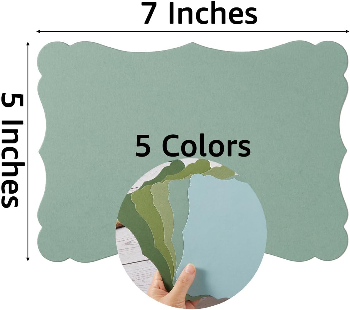 50 Pack Blank Kraft Cards Cardstock Thick Paper Brown Greeting Cards for DIY Gift Card Menus, Baby Shower and Wedding Invitations (Green, 5 Colors, 5x7IN)