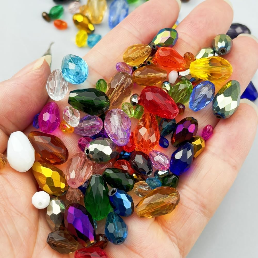 200pcs 3x5mm Teardrop Crystal Glass Beads for Jewelry Making, Faceted Vertical Hole Teardrop Glass Spacer Beads for Wind Chimes Bracelet Earring Necklace DIY Craft(Black)