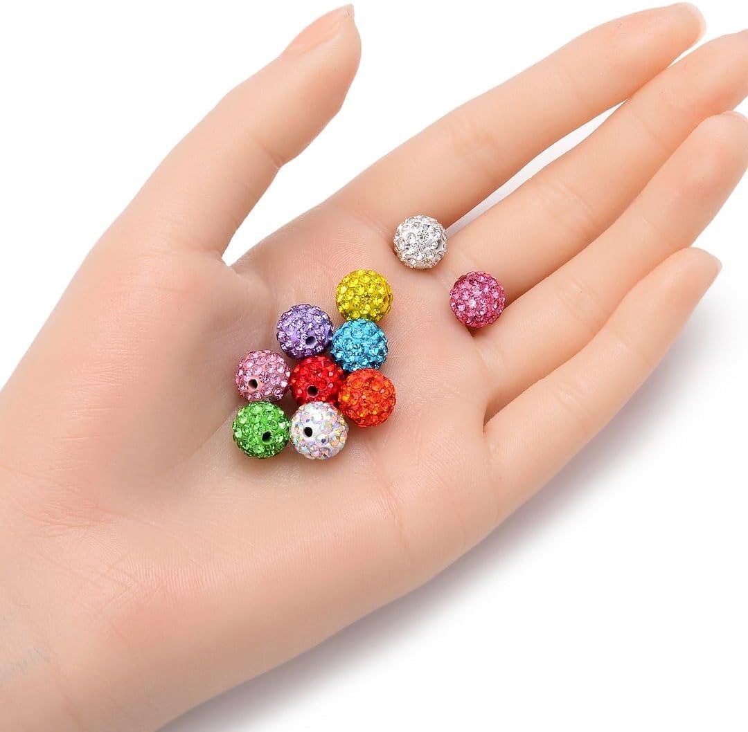 50pcs Adabele Grade A Suncatcher Crystal Rhinestone Pave Loose Beads 10mm Jet Black Polymer Clay Disco Ball Spacers Compatible with Shamballa All Craft Jewelry Making DB10-23