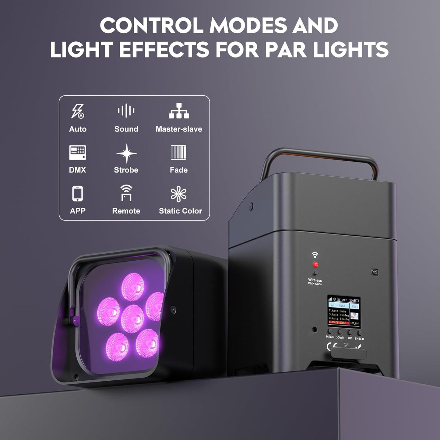 9600mAh Wireless Uplights with Charging Case, 6x18W RGBWA UV Stage Lights, APP/DMX512 Controlled Par Lights, Rechargeable Battery Powered Uplights for Show, Party,Black 6 Pack
