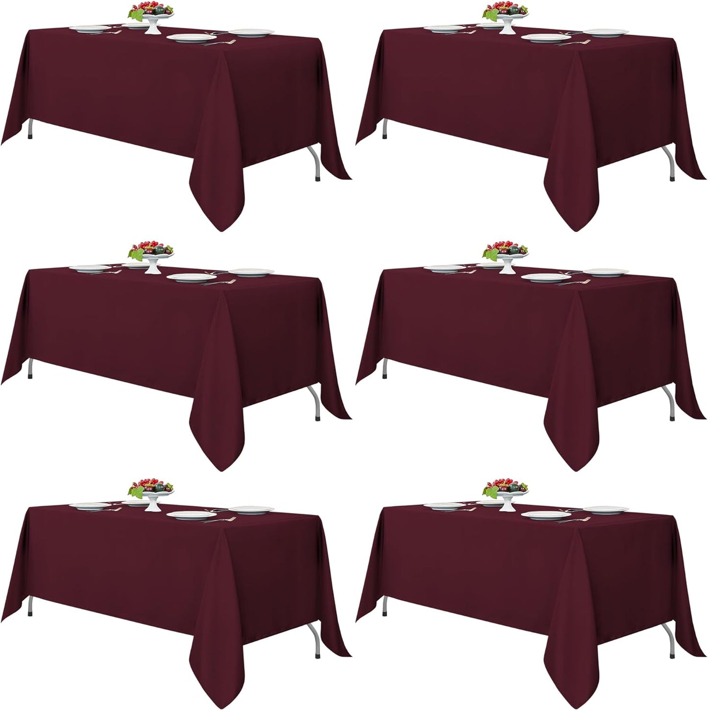 Fitable Burgundy Tablecloths for 6-8 Foot Tables, 6 Pack - 70 x 120 Inches - Reusable and Washable Table Clothes, Polyester Fabric Table Covers for Wedding, Party, Banquet