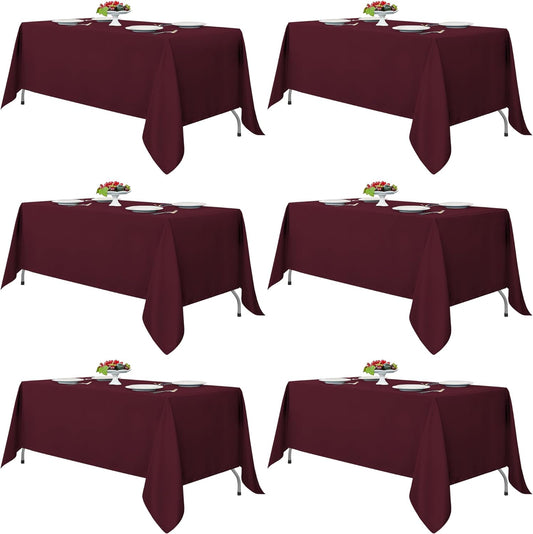 Fitable Burgundy Tablecloths for 6-8 Foot Tables, 6 Pack - 70 x 120 Inches - Reusable and Washable Table Clothes, Polyester Fabric Table Covers for Wedding, Party, Banquet