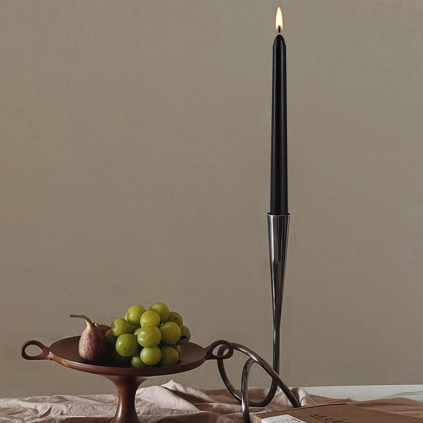 24 Pack Black Taper Candles, 7-8 Hours Burn Time, Unscented, Smokeless and Dripless, 0.75 x 10 Inch Dinner Candle Set for Halloween, Household, Wedding, Party and Home Décor Candlesticks