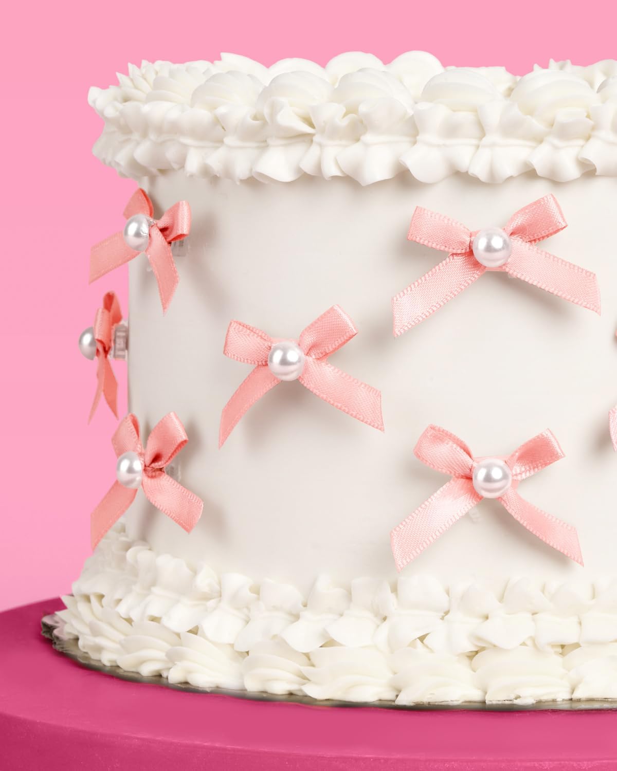 xo, Fetti Mini Pink Bow + Pearl Cake Toppers | 12 pcs | Bachelorette Party Decoration, Birthday Candle Accessory, Engagement Dessert Decor, Bridal Food Supplies
