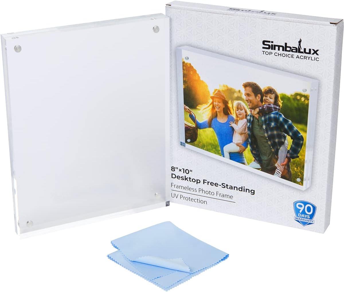 SimbaLux Magnetic Acrylic Picture Photo Frame 8x10 inches 24mm Thick with UV Protection (1 Pack) Clear Glass Like, Double Sided Frameless Desktop Floating Display, Free Standing, 20% Thicker than Most